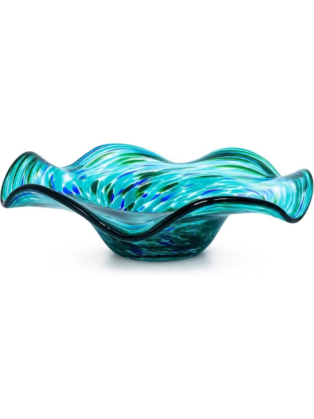 Large Cobalt Blue Hand Blown Art Glass Bowl - Decorative Centerpiece for Home
